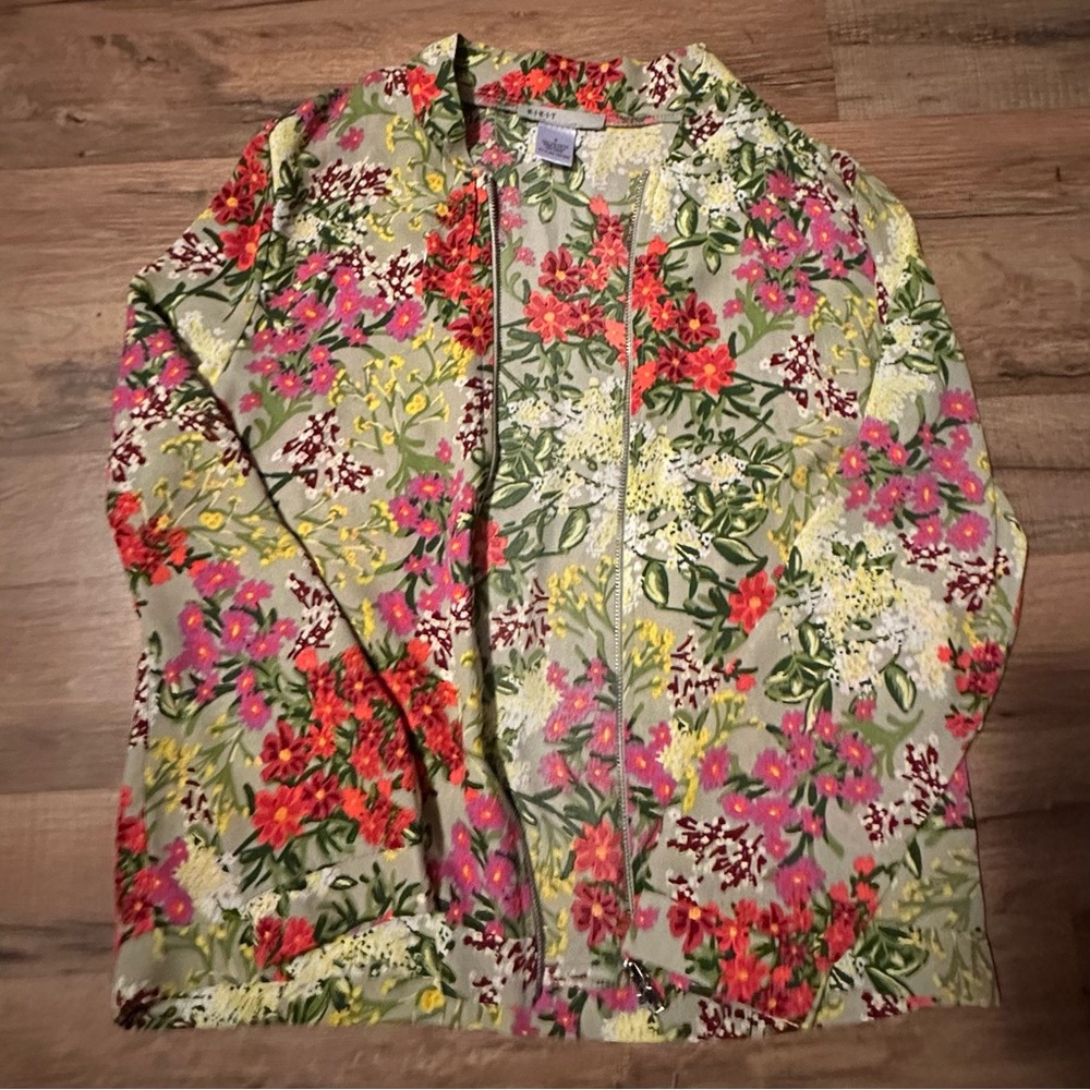Kikit Blouse Jacket Women’s Small Front Zipper Long Sleeve Floral Print